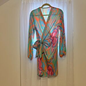 Colorful Abstract Long Sleeve Wrap dress
